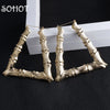 Ethnic Style Geometric Hoop Earrings Gold Silver Color Alloy Tone Bamboo Punk Women Big Hollow Creole Women - Image 2