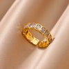 Colorful Cubic Zirconia Open Ring in Gold-Tone Stainless Steel - Image 6