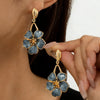 Boho Orange/Dusty Blue Floral Dangle Earrings Women Enamel Flower Gold Drop Earrings Summer Jewelry - Image 2