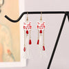 Chinese Style Fox Mask Folding Fan Asymmetrical Long Tassel Earrings For Women Girls Cherry Blossom Earring Christmas Jewelry - Image 8