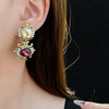 Vintage Purple Rhinestone Necklace Drop Earrings for Women Palace Style Geometric Round Necklace Earrings Ladies Jewelry Sets K - Image 5