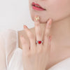 Silver Love Heart Red Zircon Size Adjustable Ring For Women Wedding Engagement Party Charm Jewelry - Image 2