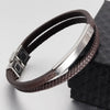 Simple Style Men's Black Leather Bracelet Classic Stainless Steel Insert Double-layer Braid Bangles For Men Friend Gift - Image 15