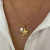 Stainless Steel Starfish Spiral Pearl Pendant Necklace Ocean Resort Style Collarbone Chain Jewelry For Women - Image 1