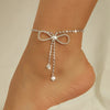 Sparkling Inlaid Zirconia Ribbon Tassel Anklet Women's Delicate Ankle Accessory Wedding Banquet Jewelry Gift - Image 1