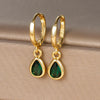 Stainless Steel Huggie Hoop Earrings with Colored Stone Details in Two-Piece Sets - Image 11