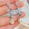 Elegant Cubic Zirconia Leaf Dangle Earrings for Women Imitation Pearls Bridal Earring Wedding Jewelry - Image 8