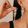 Vintage Metal Three Flower Dangle Earrings for Women Bling Long Tassel Rhinestone Chain Earrings Exaggerated Elegent Jewelry - Image 9