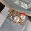 Alloy Snowman Brooch Pin with Pearl Details and Red Hat - Image 11