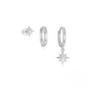 3PCS Unique Cubic Zircons Star Dangly Hoop Earrings Set for Women Tiny Stud Ear Cartilage Piercing 3 Holes Mismatched Jewelry - Image 9