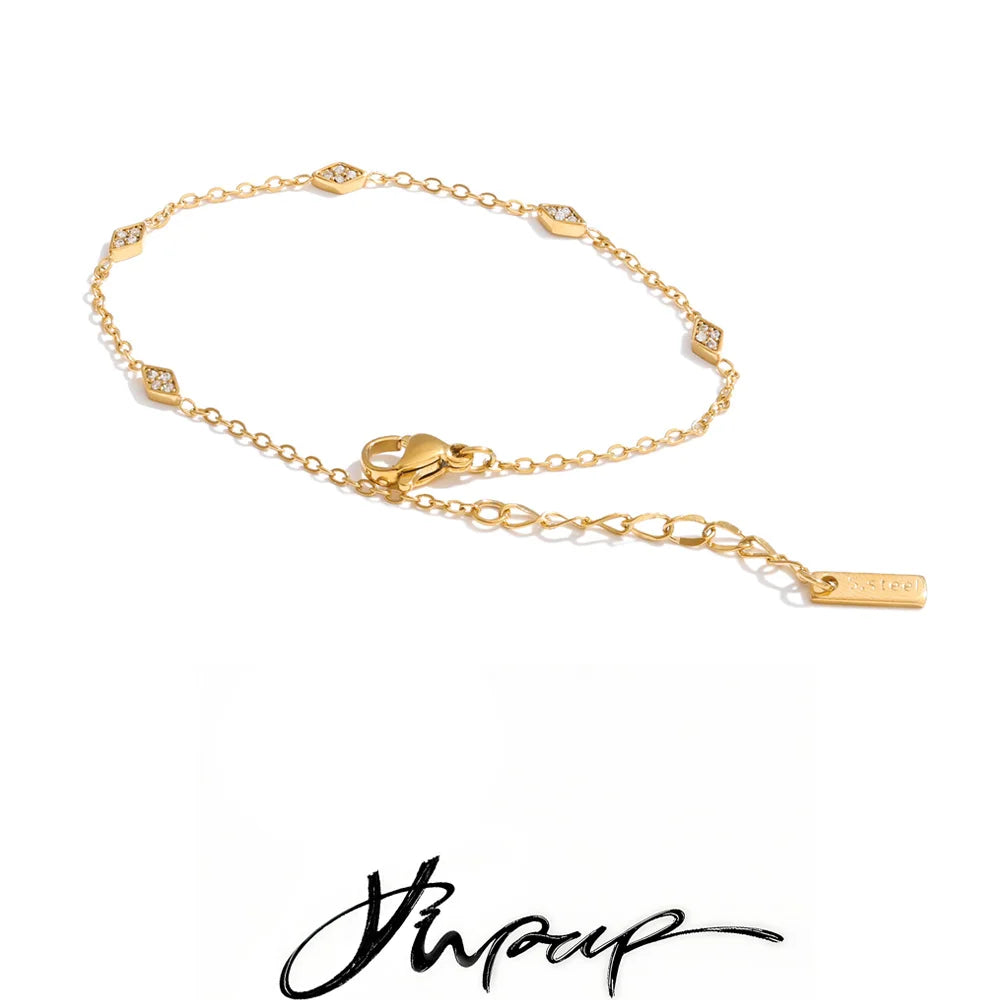 Thin Stainless Steel Cubic Zirconia Chain Bracelet Bangle for Women Summer Delicate Aesthetic Chic Wrist Jewelry Recommend - Image 1