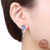 Silver Celestial Star Moon Hoop Earrings Purple Blue CZ Heart Starburst Dangle Huggie Earrings Jewelry for Women - Image 3