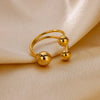 Stainless Steel Double-layer Beads Rings for Women Gold Plated Geometric Ball Bead Open Ring Aesthetic Punk Jewelry - Image 4