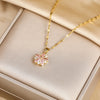 Cute Romantic Pink Sakura Pendant Stainless Steel Necklaces For Women Korean Female Sexy Clavicle Chain Jewelry Gift - Image 1