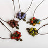 Adjustable Ceramic Bead Necklace with Leaf Pendant and Wax Cord - Image 1