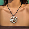 Simple Hollow Out Metal Spiral Pendant Necklace for Women Punk Black Leather Wax Thread Rope Choker Necklace Party - Image 1