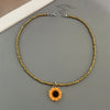 Colorful Seed Beads Short Choker Necklace with Yellow Flower Pendant Gift Necklace Black Orange Color Rice Beads Gift Jewelry - Image 3