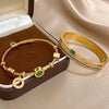 Retro Charm Stainless Steel Green Rhinestone Stone Cuff Bracelets Set for Women Cuff Bracelets Daily Party Gift - Image 6
