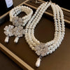 Flower Party Necklaces Women French Imitation Pearl Multi-layer Necklaces Bracelet Earrings Rhinestone Jewelry Sets K - Image 8