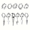 11pcs Punk Men's Stainless Steel Earring Set Clip-on Hip-hop with Rivet Feather Accents - Image 8