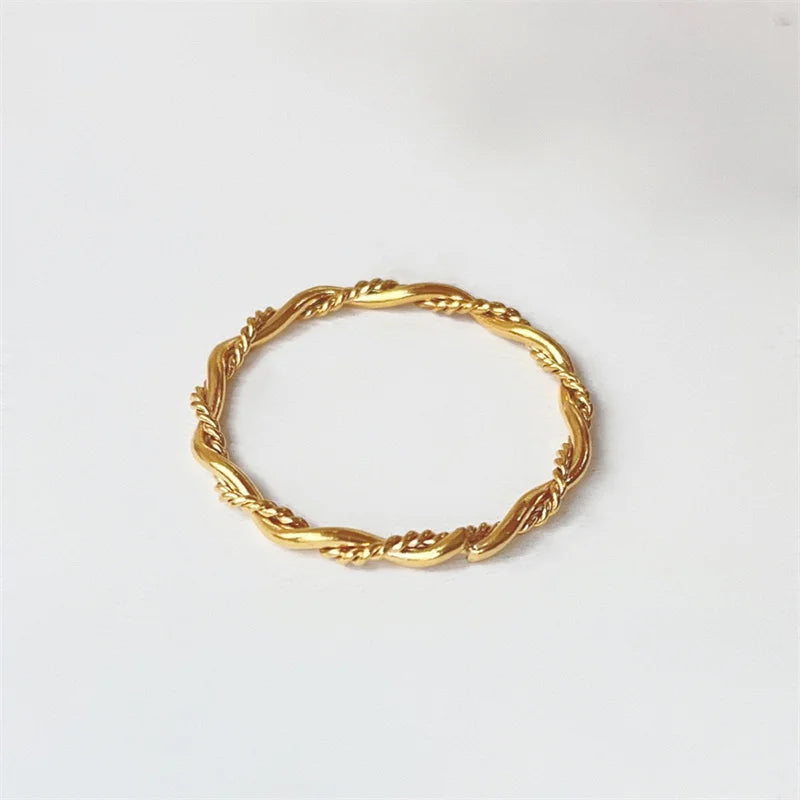 2mm Minimalist Stainless Steel Knuckle Rope Twist Chain Ring for Women Girls Gold Plated Braided Ring Jewelry - Image 1