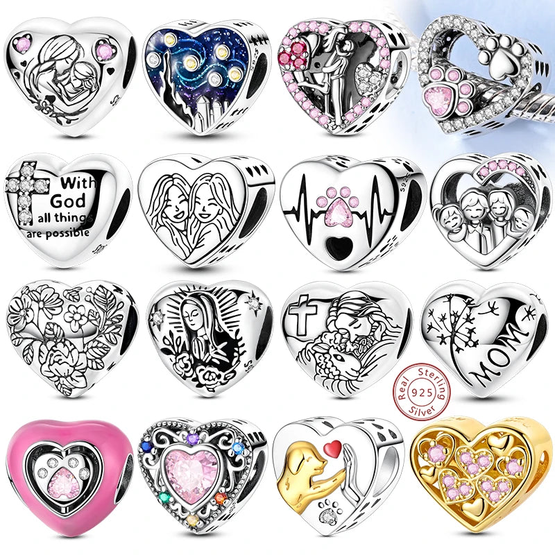 Love Heart Shaped Charms Silver Family Love Friendship Charms Fit Bracelet Bangle Women Jewelry Gifts - Image 1