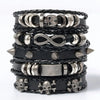 6pcs/Set Black Punk Skull Star Shaped Alloy Pu Leather Bracelet - Image 6
