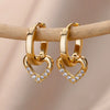 Hollow Heart Earrings for Women Stainless Steel Dangle Drop Earrings Cubic Zirconia Wedding Couple Ear Jewelry - Image 1
