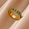 Colorful Cubic Zirconia Open Ring in Gold-Tone Stainless Steel - Image 25