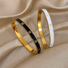 Stainless Steel Classic Floral Pattern Bangles Bracelets for Women Men Stylish Gold Plated Black White Enamel Open BangleS - Image 1