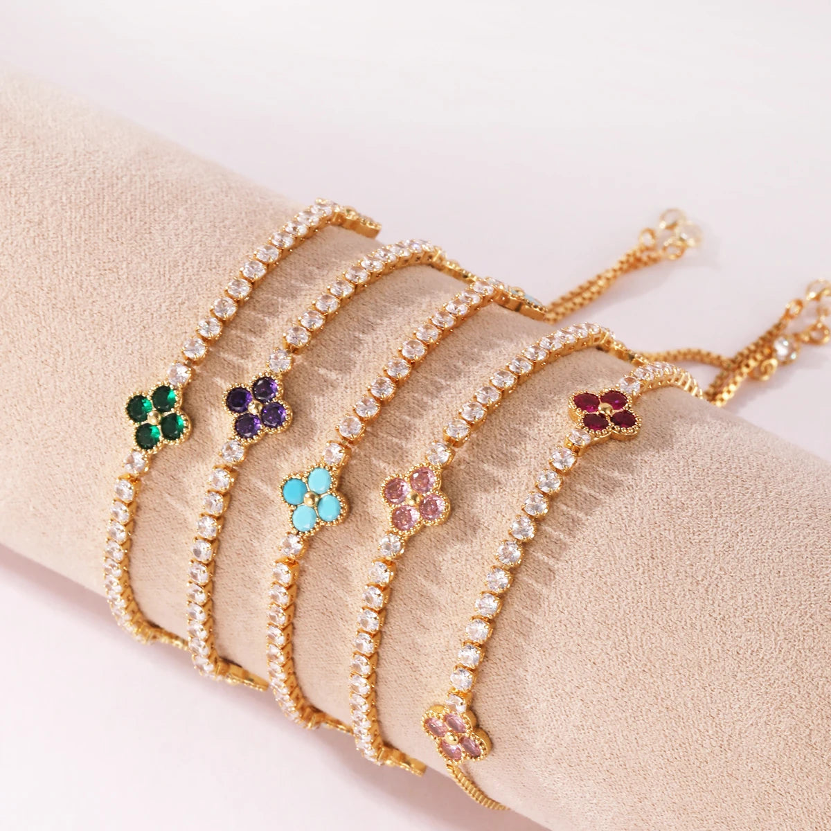 Adjustable Colorful Clover Zircon Bracelet Charm Tennis Charm Cute Sweet Shining Crystal Jewelry Gift - Image 1