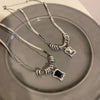 Square Zircon Double Layer Titanium Steel Necklace For Women Men Korean Sweater Chain Unisex Jewelry Accessories - Image 6
