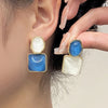 Purple Square Resin Dangle Earrings for Women White Oval Asymmetric Blue Geometry Drop Earrings Party Personality Jewelry - Image 4