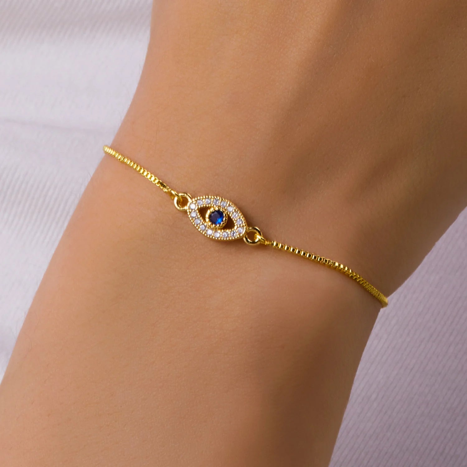 Gold Color Zircon Evil Blue Eye Bracelet Bangle Lucky Jewelry Women Gift Adjustable Handmade - Image 1