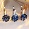 Cute Sunflower Blue Crystal Round Zircon Hoop Earrings For Women Rose Gold Silver Color Wedding Flower Jewelry Engagement Gift - Image 4