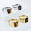 Vintage Stainless Steel Tigers Eye Balck Stone Signet Ring for Men - Image 1
