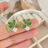 Green Enamel Oil Flower Stud Earrings for Women Fold Petal Square Rhinestones Earrings Party Sweet Jewelry Girls Gift - Image 1