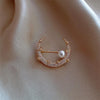 Elegant Rhinestone Moon Pearl Brooch for Women Crystal Star Crescent Lapel Pins Korean Jewelry Clothing Accessories - Image 1