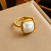 316L Stainless Steel Square Large Pearl Necklace Earrings Ring For Women Girl Party Gift Jewelry Set - Image 13