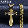 Catholic Cross Amulet Crystal Pendant Men Chain Necklace Gold Color Stainless Steel Necklaces Jewelry Masculino N4930S02 - Image 1