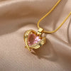 Bohemia Pink Cubic Zirconia Necklace For Women Stainless Steel Heart Wings Pendant Necklaces Crystal Choker Couple Jewerly Gift - Image 4
