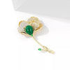 Ajojewel Korean Retro Golden Ginkgo Leaf Brooches For Women Rhinestone Plant Jewelry With Green Stone - Image 6