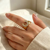Stainless Steel Y2K Jewelry U Letter Crystal Paved Gold Colour Rings For Women Chunky Metal Hiphop Party Jewelry - Image 4