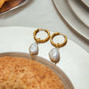 Irregular Freshwater Pearl Drop Hoop Earrings Stainless Steel Ears Jewelry Elegant Daily Drop Earrings - Image 2