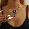 3PC Women's Black Gold Flower Necklace Earrings Jewelry Set Wedding Banquet Party Festival Gift - Image 3