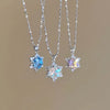 Blue Zircon Snowflake Pendant Necklace for Women Silver Color Rhinestone Choker Necklace Y2K Jewelry - Image 1