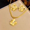 316L Stainless Steel Golden Exaggerated Large Flowers Inlaid Pearl Necklace Earrings Set For Women Jewelry Gift - Image 9