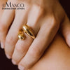 Double Opening Ring Glossy Feather Design Ring Stainless Steel Women's Jewelry - Image 1