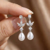 Water Drop Imitation Pearl Drop Stud Earrings for Women Shiny Cubic Zircon Leaf Geometry Earrings Wedding Jewelry Gifts - Image 8