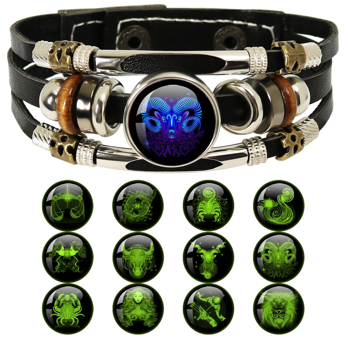 12 Constellation Zodiac Sign Charm Luminous Bracelets Men Women Vintage Multilayer Wrap Leather Bracelet Bangle Birthday Gift - Image 1